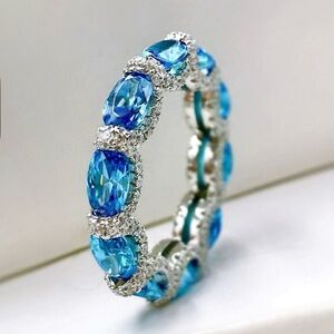 Blue CZ Sterling Silver Eternity Band Ring size 7